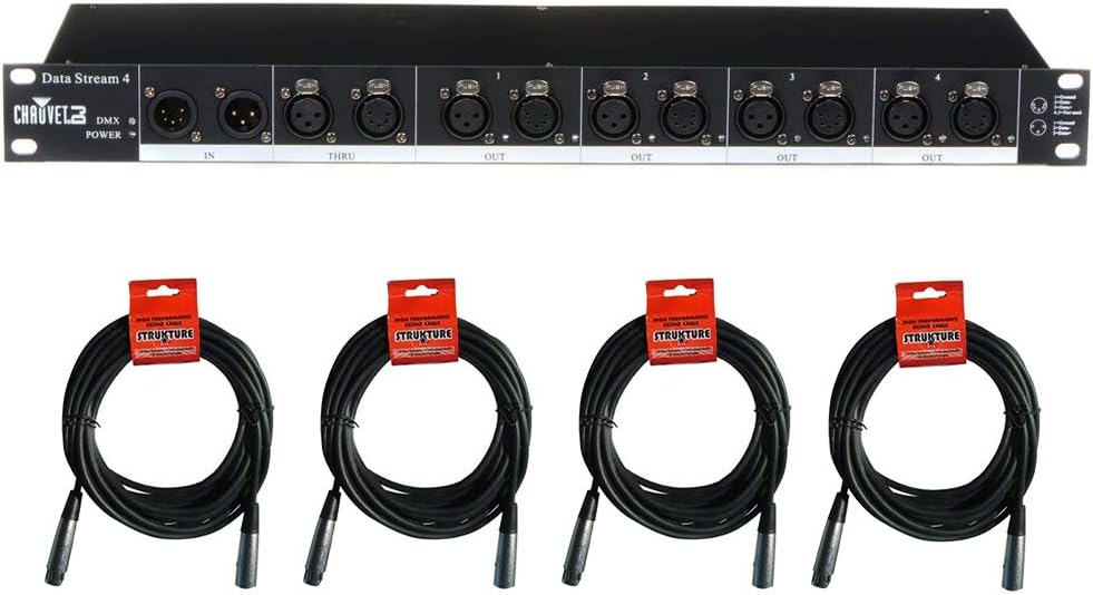 CHAUVET DJ Data Stream 4 DMX-512 Optical Splitter with (4) XLR-XLR Cable Bundle