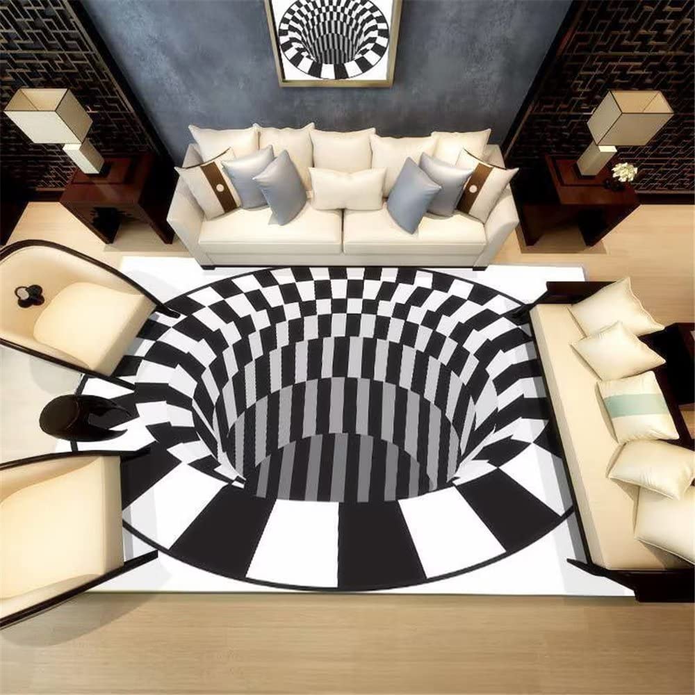 Tapis de salon abstrait vortex noir 200x250cm pour chambre de fille et extérieur