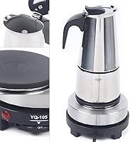 Vista 2 de Cafetera eléctrica para 6 tazas, cafetera de acero inoxidable, cafetera para café expreso, cafetera moka para café clásico italiano y cubano