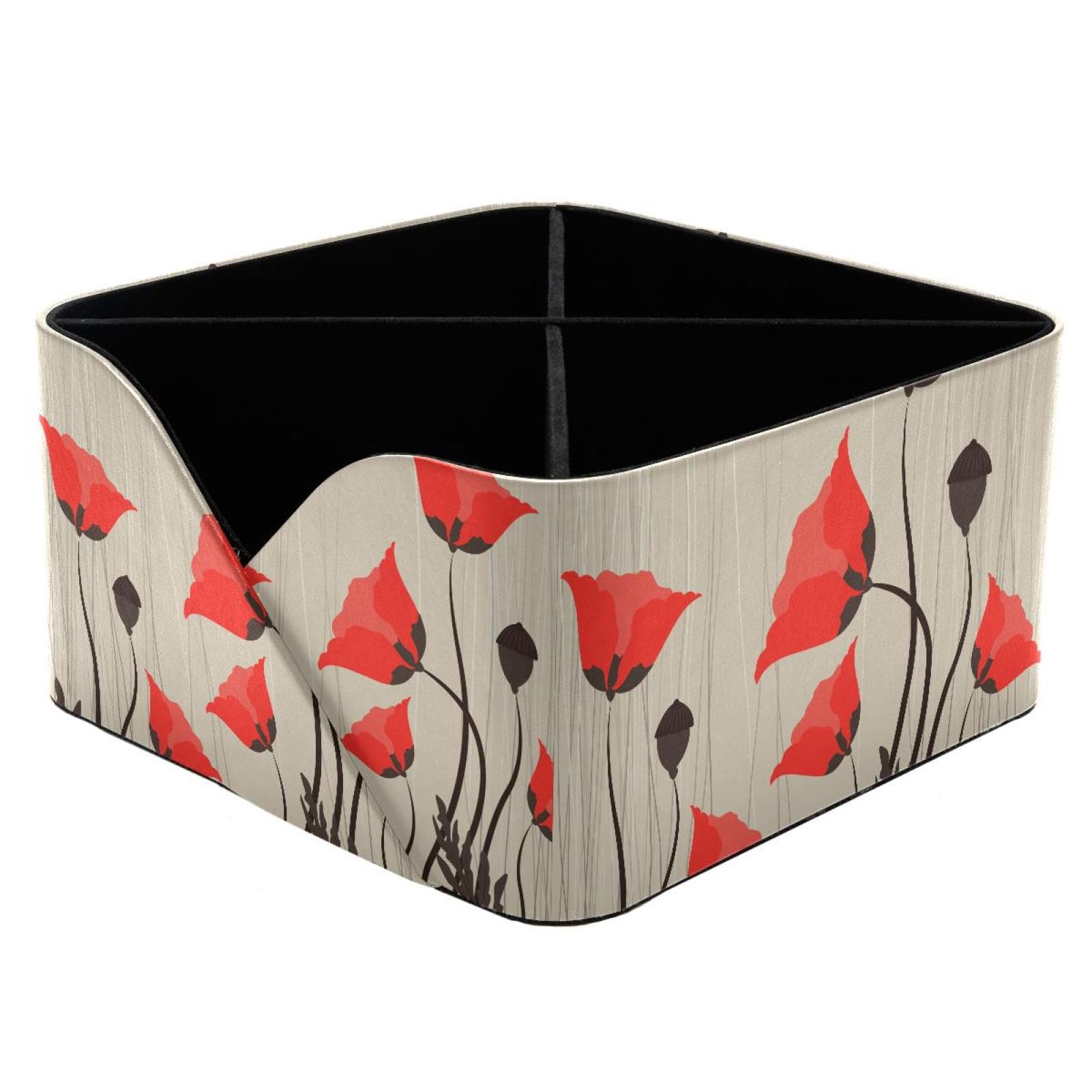KengjuTesu Poppy Flower Desktop Organizer Pen Holder, Rectangular Pencil Cup for Office, Study and Makeup Stations