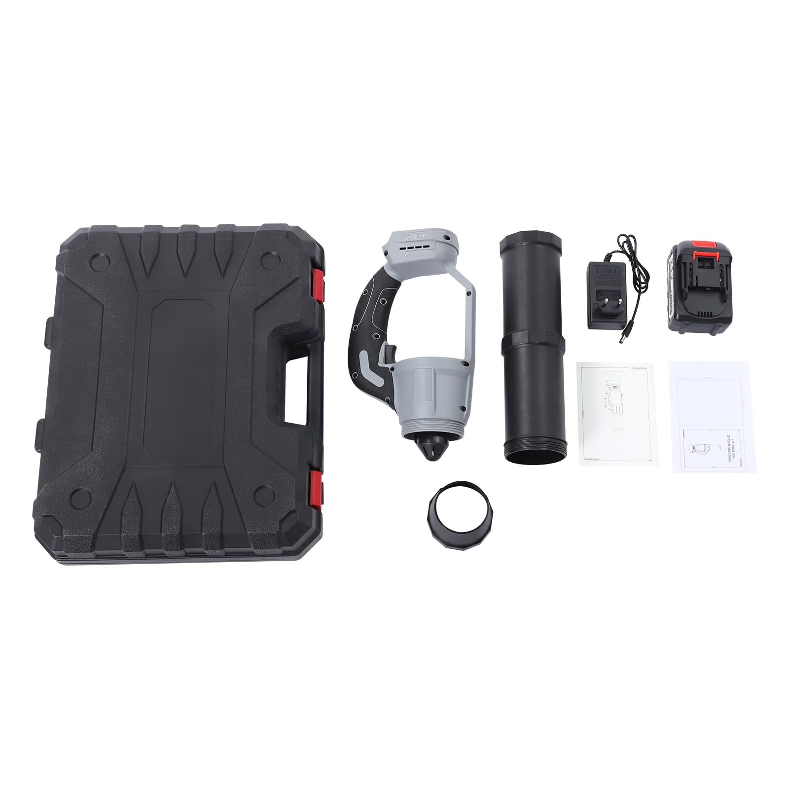 Soffiatore a batteria da 21 V con motore a spazzole, spina UE, velocità del vento 50 m/s, soffiatore in plastica in nero e grigio, assemblabile, per foglie, polvere, acqua e neve sottile, ideale per