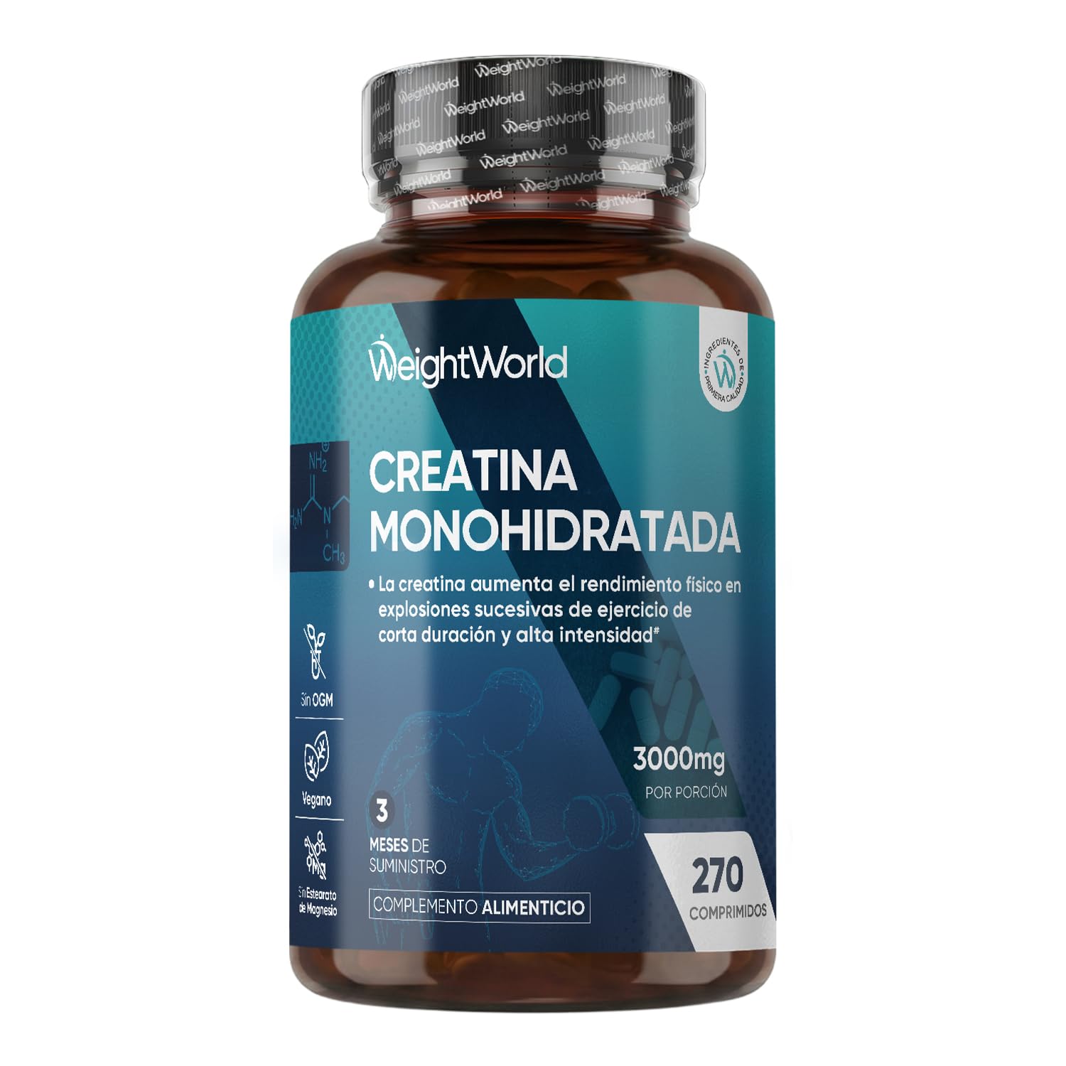 Creatina Monohidratada 3000mg, 270 Comprimidos, 3 Meses de Suministro - Suplemento Deportivo Apto para Veganos, 3 Comprimidos al Día, Sin OGM ni Estearato de Magnesio