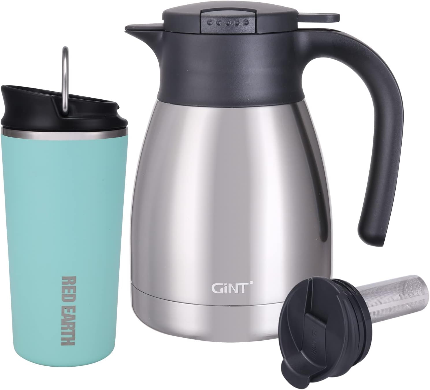 GiNT 34Oz Thermal Coffee Carafe + 17 Oz Insulated Tumbler Travel Tea Mug With Slider Lid and Flip Lid with Filter(Green)