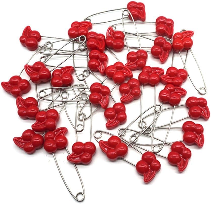 GTONEE Cute Fruit Cherry Baby Safety Pins Secure Clips for Fastening Baby Clothes Diaper Napkins Stainless Steel Size L 5.3CM 30PCS