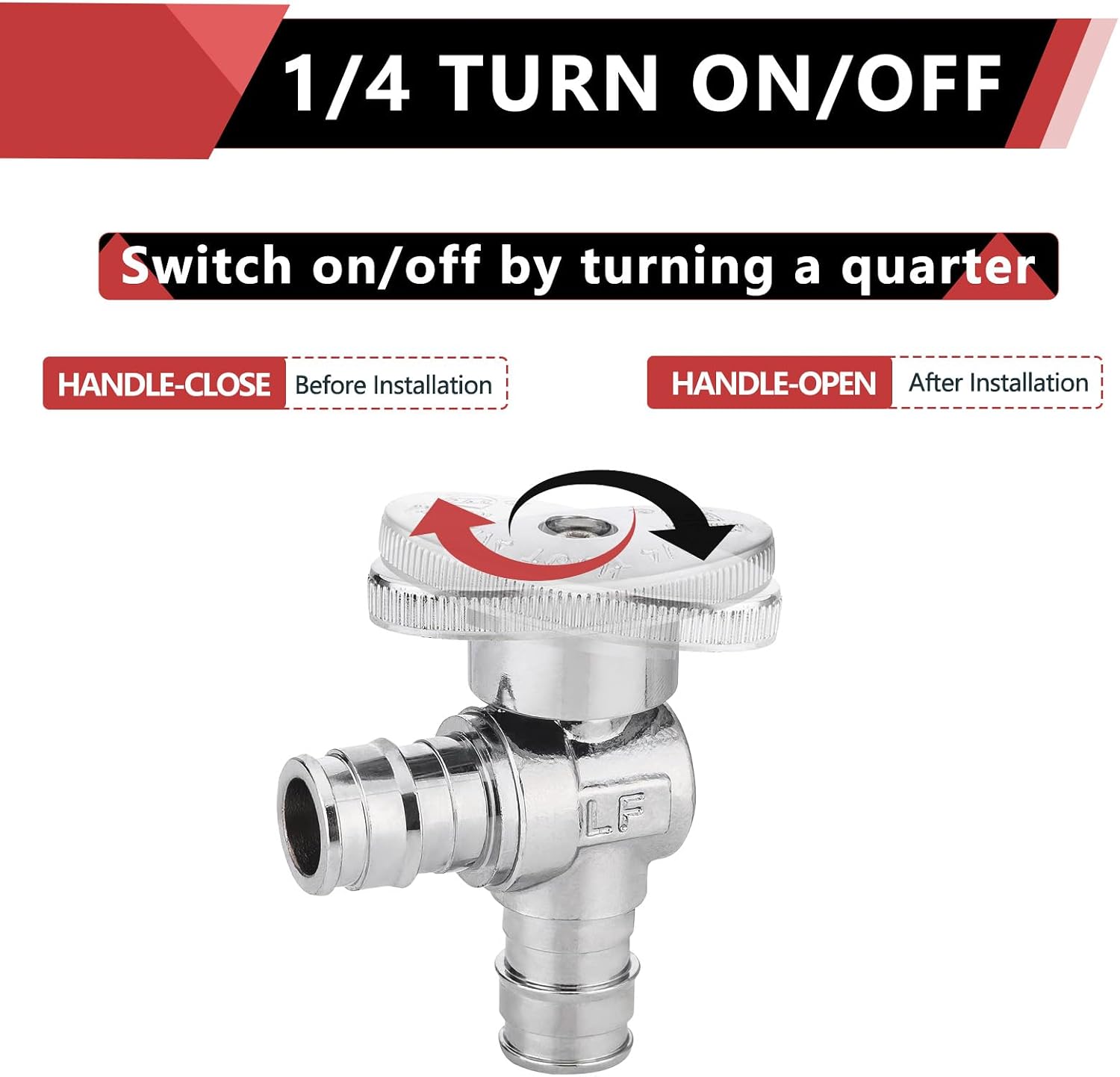 5PCS EFIELD Angle Stop Valve - Pex-A Cold Expansion 1/2" Pex X 1/2" | 1/4 Turn Valve,Chrome Plated Brass,ASTM F1960-VALVE110(5)
