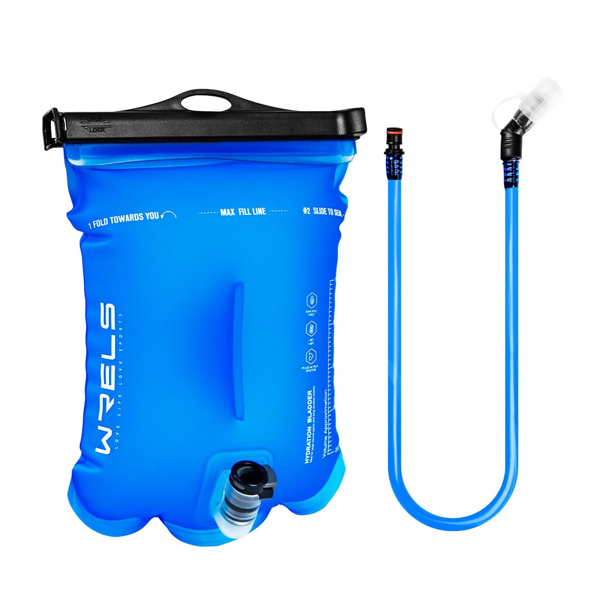 WRELS BPA Free hydration bladder,Leakproof Water Bladder for Hiking Backpack,Large Opening Water Reservoir Hydration Pack for Running Cycling Camping,1L