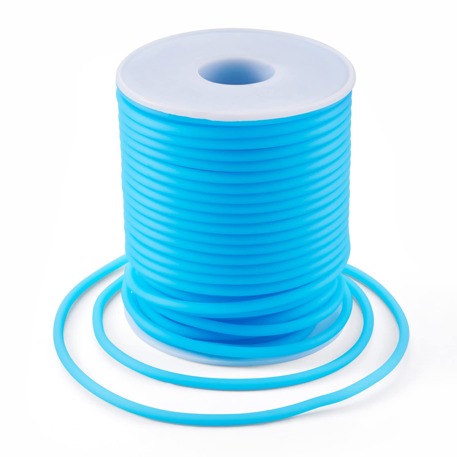 Fil en caoutchouc creux souple 3 mm bleu ciel profond avec trou de 1,5 mm sur bobine