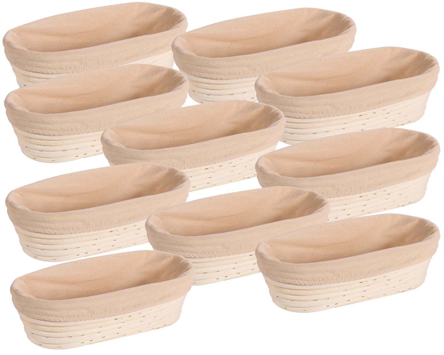 10er SET KESPER 19632 Brot- & Gärkorb aus Rattan, oval, 28 x 15 cm, Textilfutter abnehmbar/Gärkörbchen