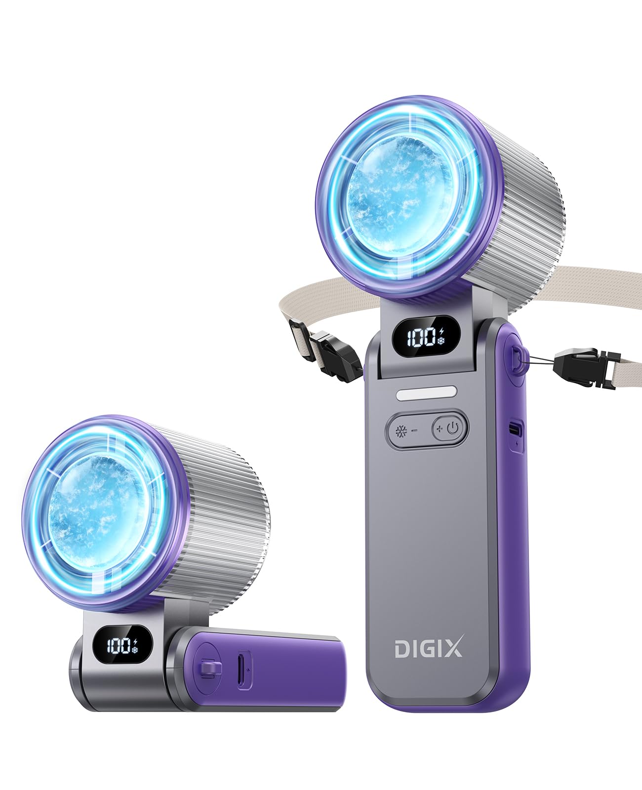 DIGIX Ventilador turbo portátil de mano con refrigeración por hielo, ventilador personal recargable, hasta 15 horas de refrigeración, 100 velocidades 20000 rpm, potente ventilador portátil para viajes