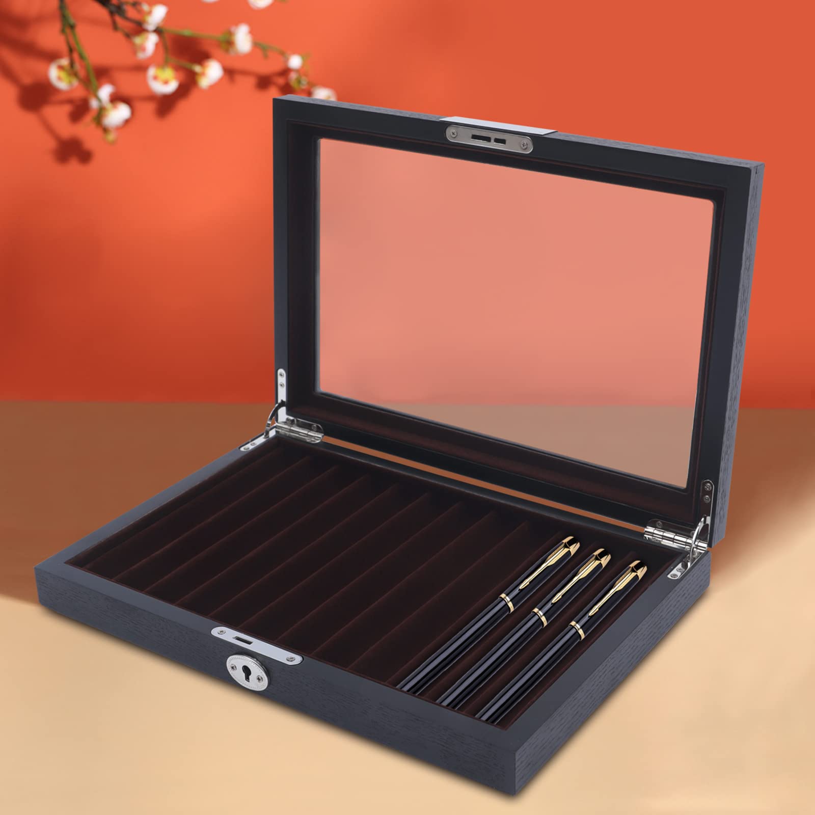 Organizer in legno per penna stilografica, confezione regalo per la conservazione di Shop Home Collection Display, portapenne per la visualizzazione e l'organizzazione di penne (nero, 12 griglie)