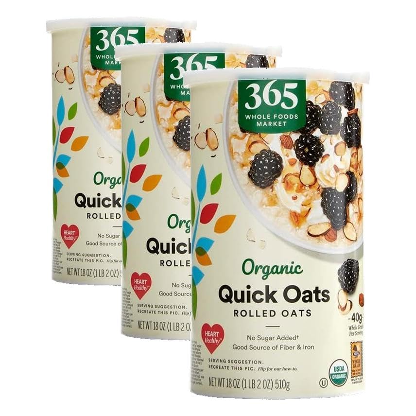 365 by Whole Foods Market, Organic Rolled Quick Oats, 18 Ounce (Pack of 3)