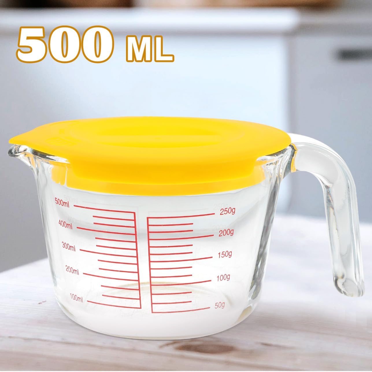 High-Temperature Resistant Glass Measuring Cup with Lid 1000ml Capacity Household Baking and Milk Measuring Tool Multi-Scale Graduated Design Random Color