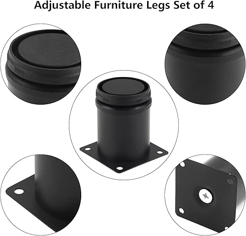 Miniatura 3 de Qjaiune Patas ajustables para muebles de 3 pulgadas  3.150 in, juego de 4, patas redondas de metal de acero inoxidable de 2 pulgadas de diámetro,
