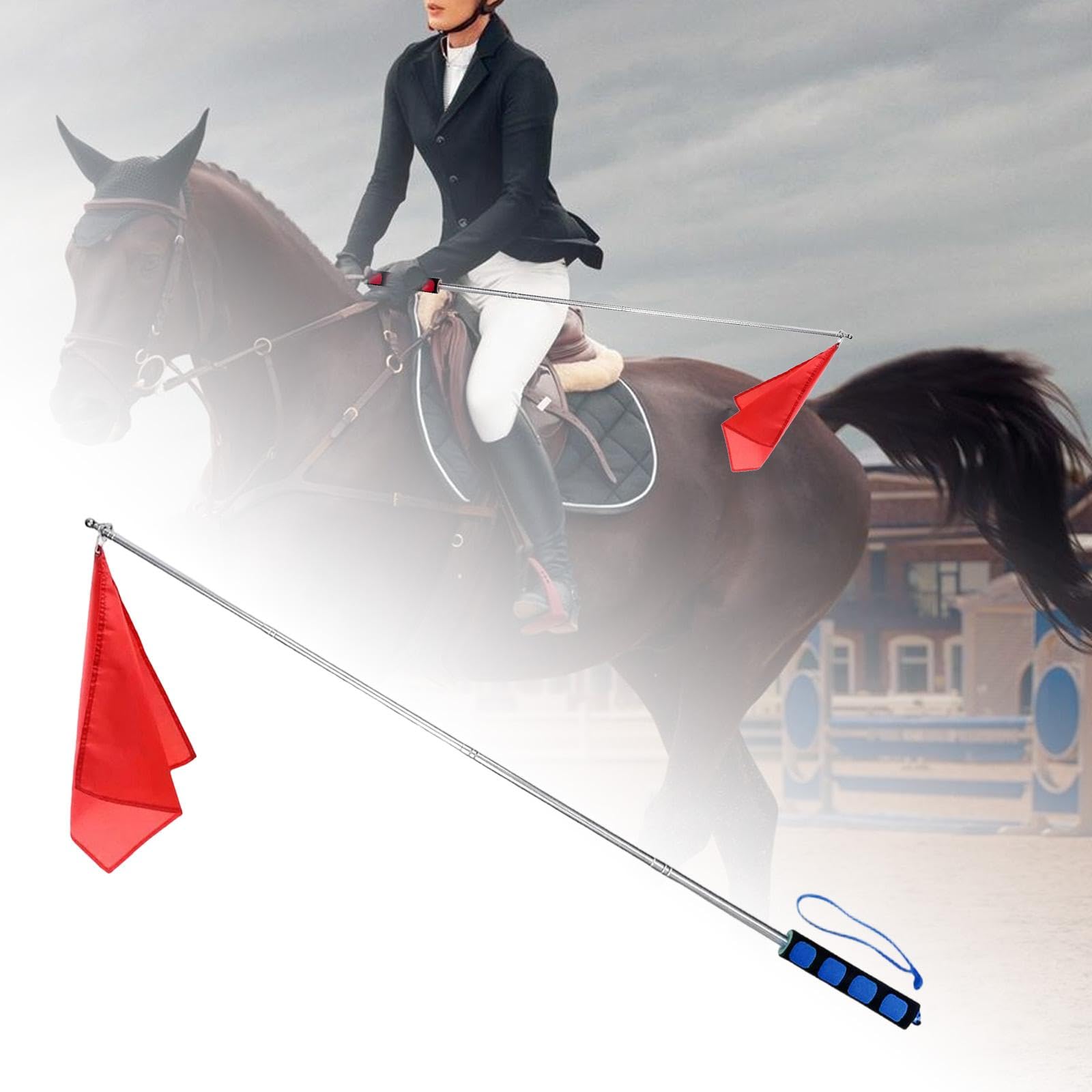 Almencla Drapeau d'Entraînement pour Chevaux, Tige Télescopique, Support Flexible, Matériau Indéchirable, Signalisation Couleur Vive
