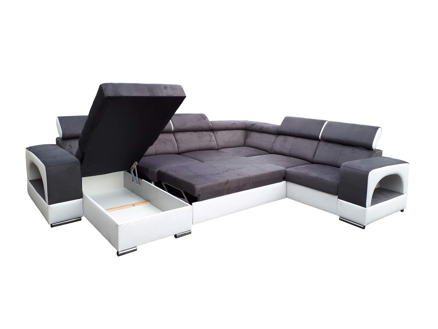 All4All Ecksofa mit Schlaffunktion Rodrigo Pano - Sofa mit Bettkasten - XXL Sofa 326 cm x 264 cm - Wohnlandschaft U-Form - Groß -Schlafsofa - Grau/Weiß - Farbe wählbar - Seite Rechts 19