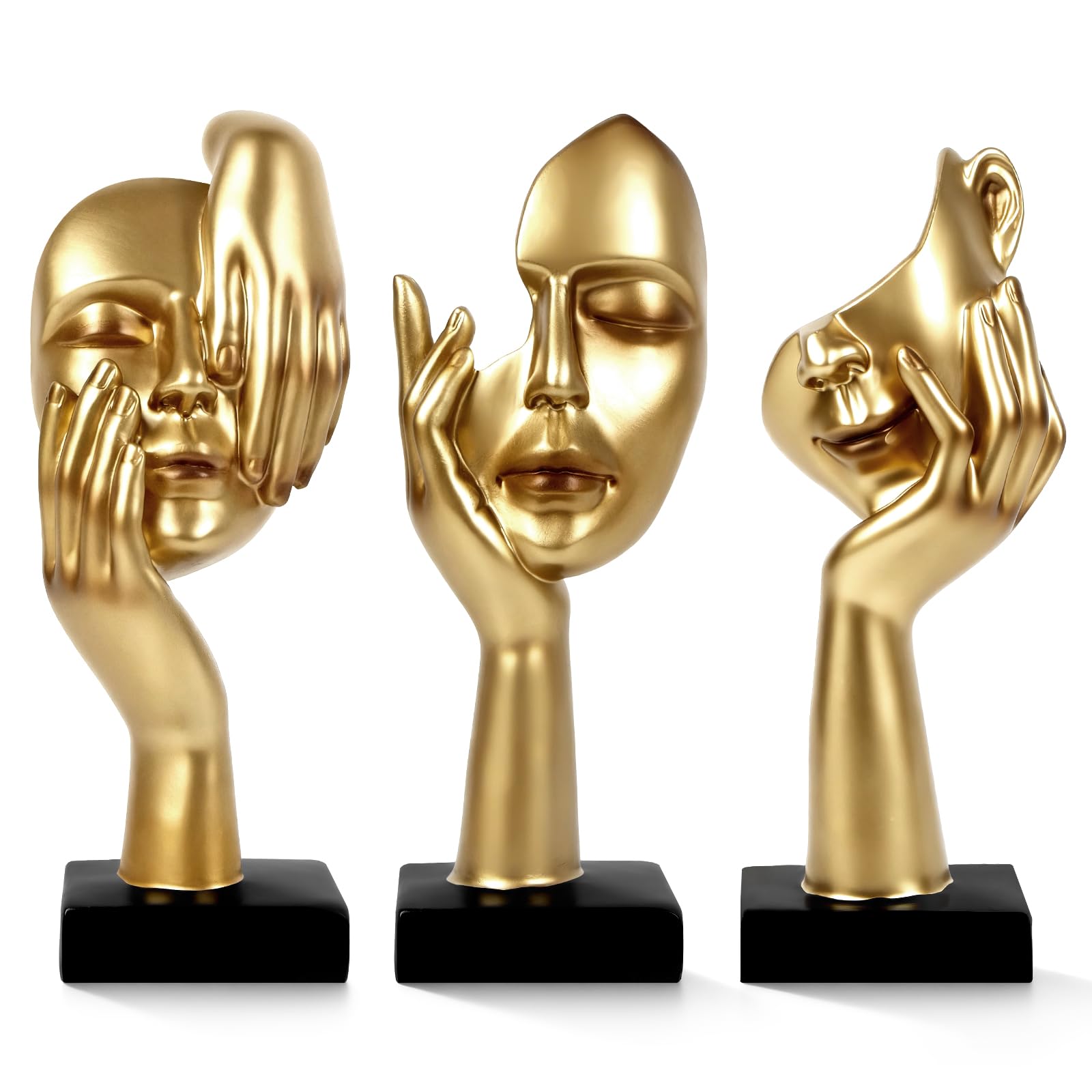 3 Pcs Thinker Statue,Modern Home Resin Sculptures,Collectible Figurines for Home Office Bookshelf Desktop Decor(Golden)