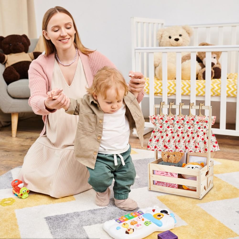 Holz Babykorb Kiste 34 x 23 cm Willkommensgeschenkkorb Mit Griff Und Kleiderbügeln Babykiste Für Babyparty Geschenkbox Für Neueltern