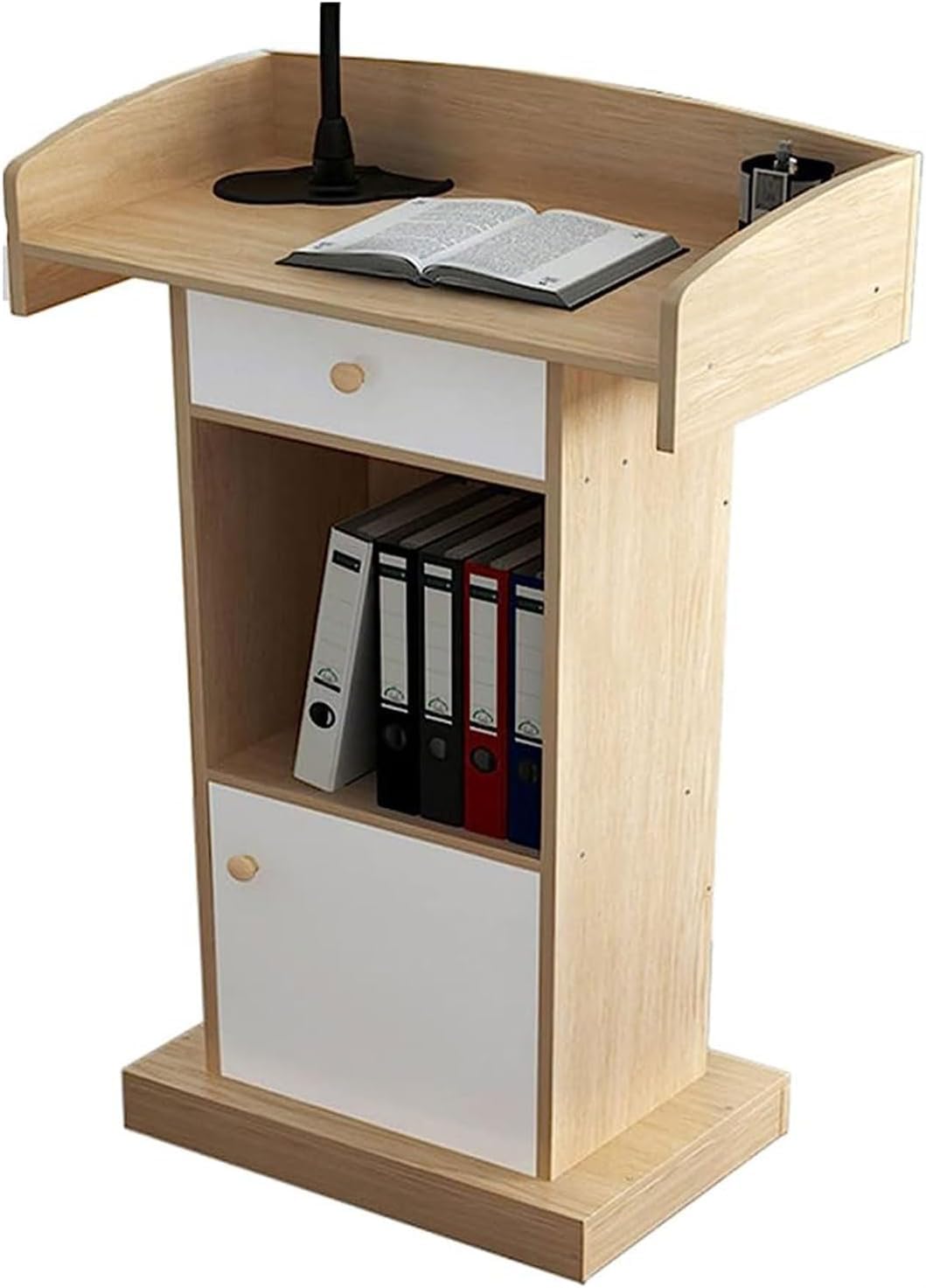 Genérico Atril de Madera para Profesores - Acabado Roble rústico, Ideal para Eventos de formación y recepción, Atril de presentación Duradero y Elegante para colegios y conferencias.