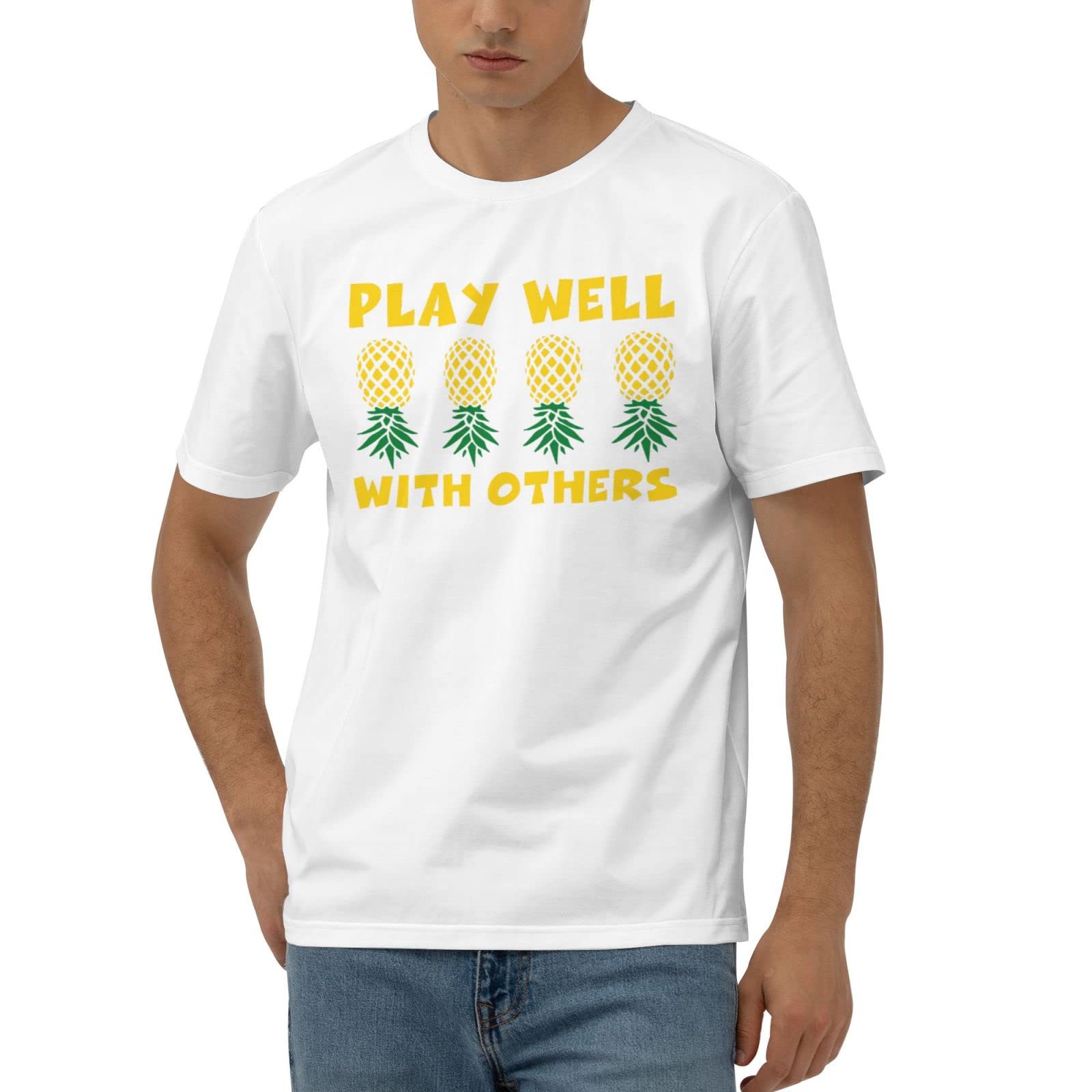 Funny Tshirt Plays Well with Others Upside Down Pineapple T Shirt Mens Graphic T-Shirts Funny Women Funny Tshirts(L)
