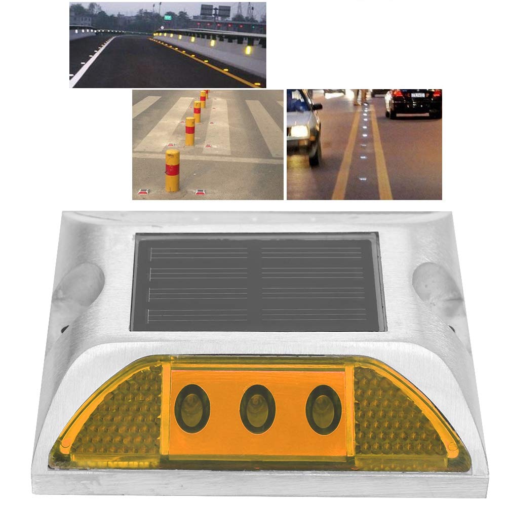 Luz LED Energ¨ªa Solar Se?alizaci¨®n Suelo Marcador Pavimento Reflectante 2 Lados L¨¢mpara Impermeable Calzada Al Aire Libre Pasarelas Yellow