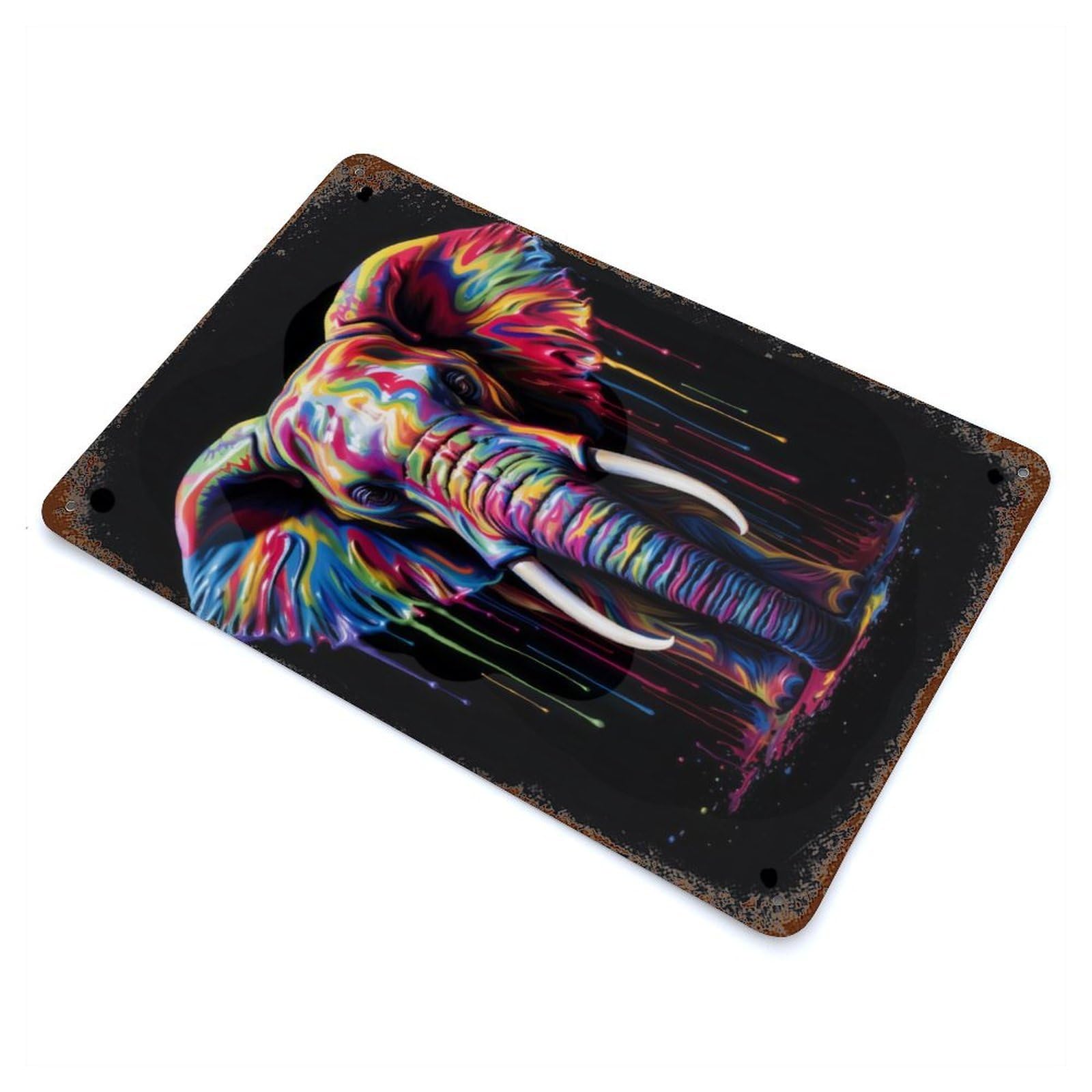 Rust Effect Rainbow Elephant Vintage Rust Metal Sign 11.8"x7.9", Classic Wall Plaque for Shed, Workshop And Garage Wall Decor