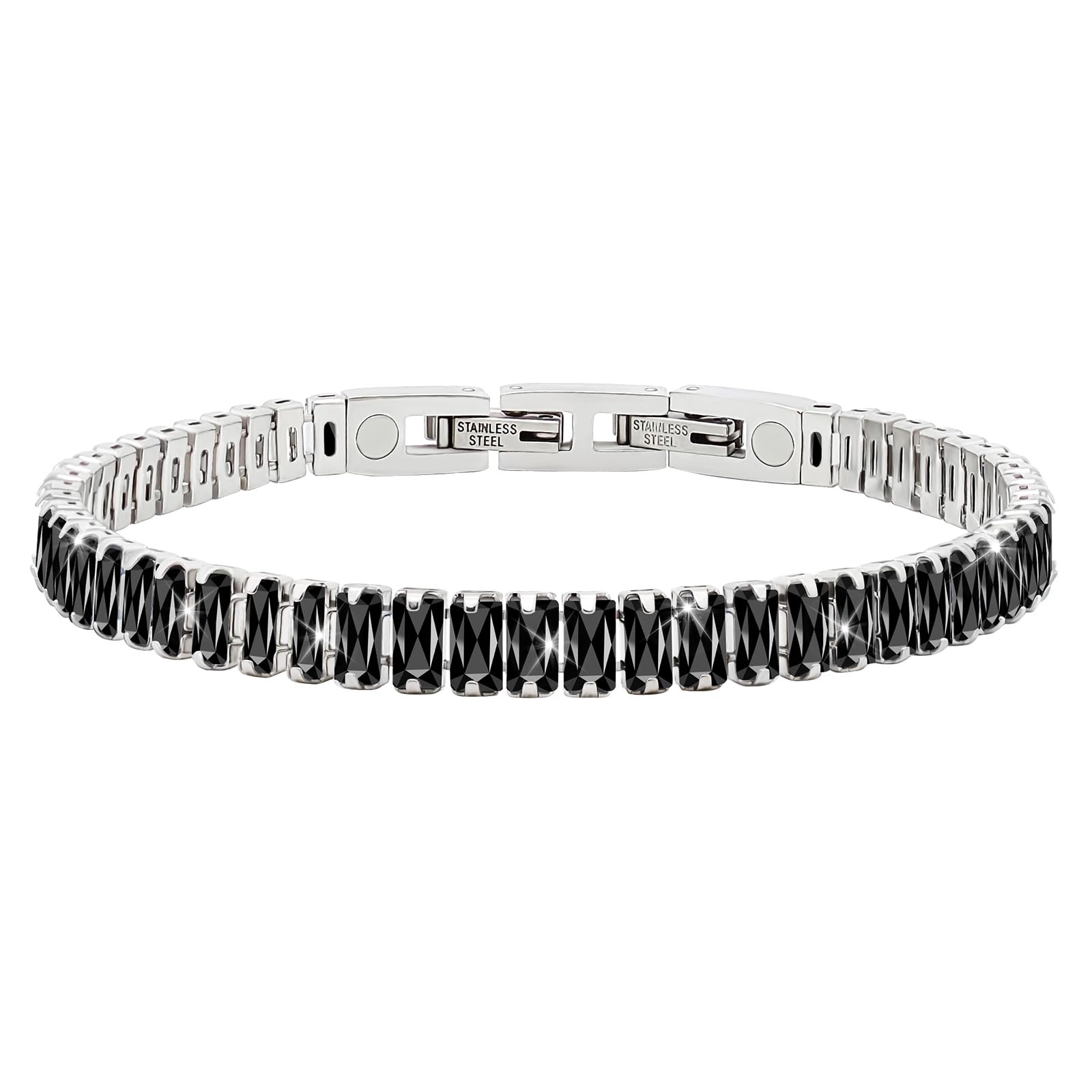 JEROOT Pulseras Magneticas, Mujer Pulseras Magneticas Terapia Acero Inoxidable, Negro B