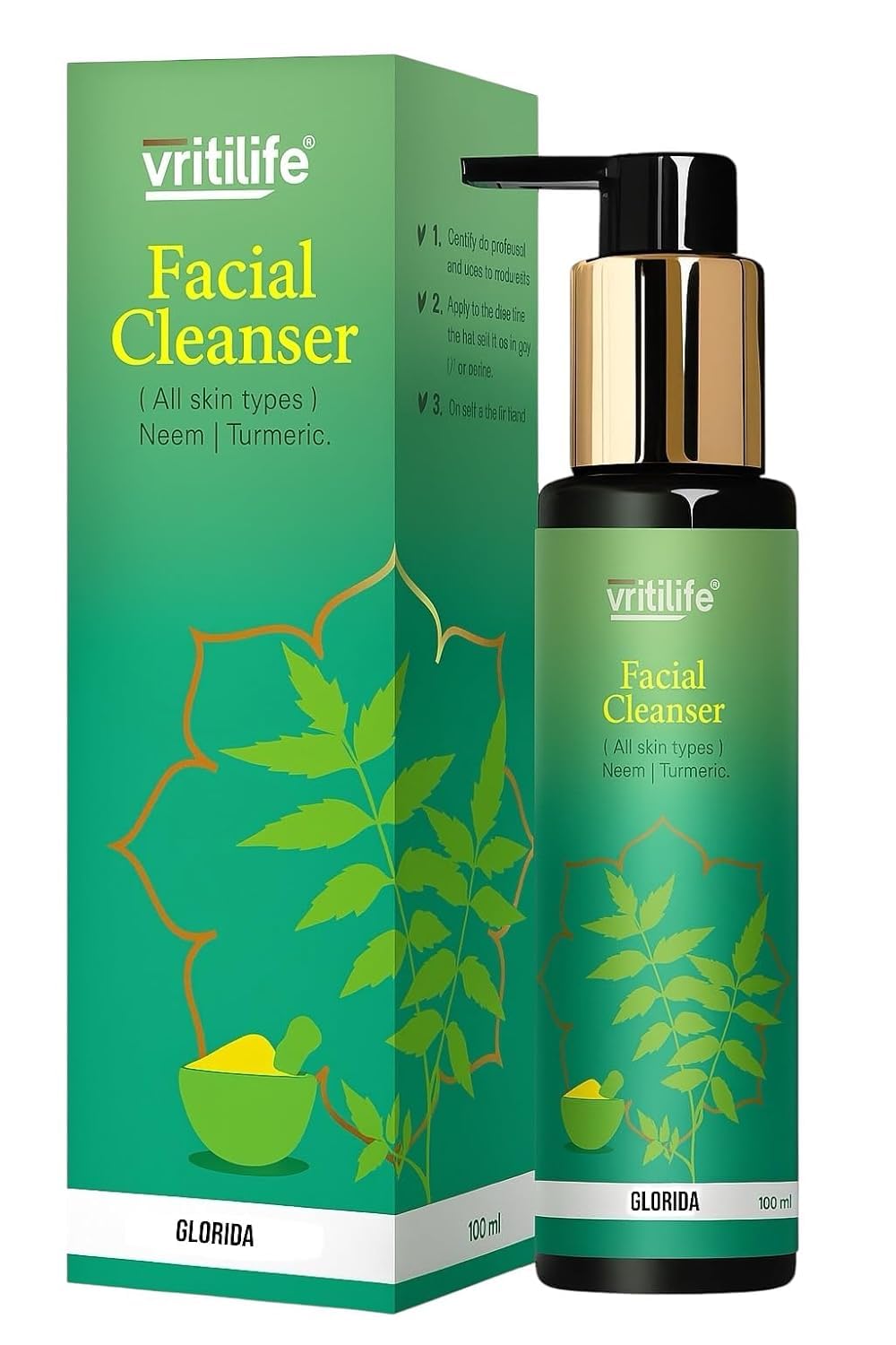 Vritilife Facial Cleanser With Neem And Turmeric, 100ML, Limited Edition By Glorida (Facial Cleanser)-image-13