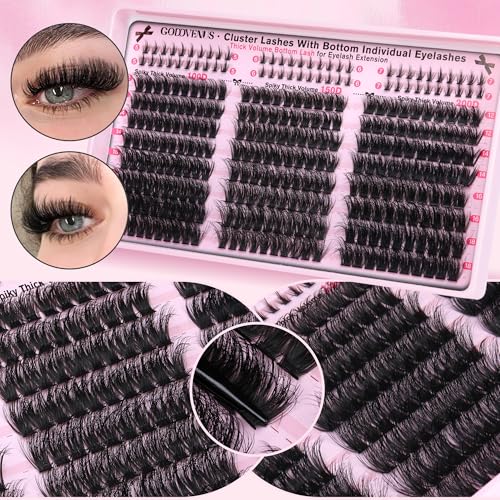 Image of Fluffy Lash Clusters Kit Volume Cluster Eyelash Extensions Kit D Curl Waterproof Eyelash Clusters 240pcs Individual Lashes Full Faux Mink Cluster Lashes and 60pcs Bottom Lashes for DIY Lash Extension