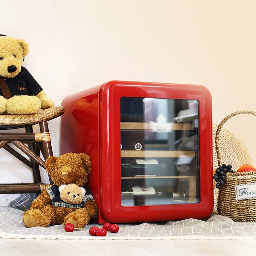 Retro Refrigerator Single Door Refrigerator Ice Bar Constant Temperature Wine Cabinet Wine Cooler, 44*47.5*50cm, Red