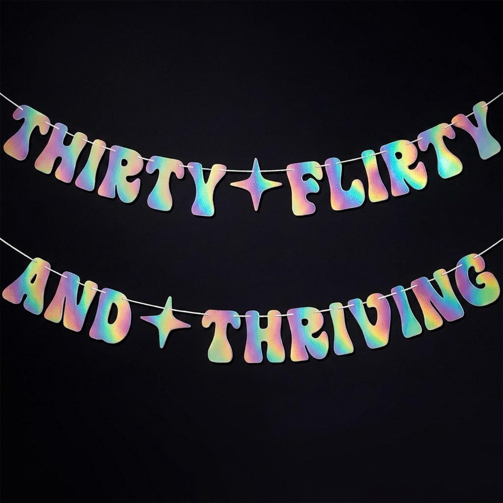 Birthday Banner for 30th Birthday - Reusable Laser Foil Party Decorations with "THIRTY FLIRTY AND THRIVING" Design - Elegant Adult Party Supplies