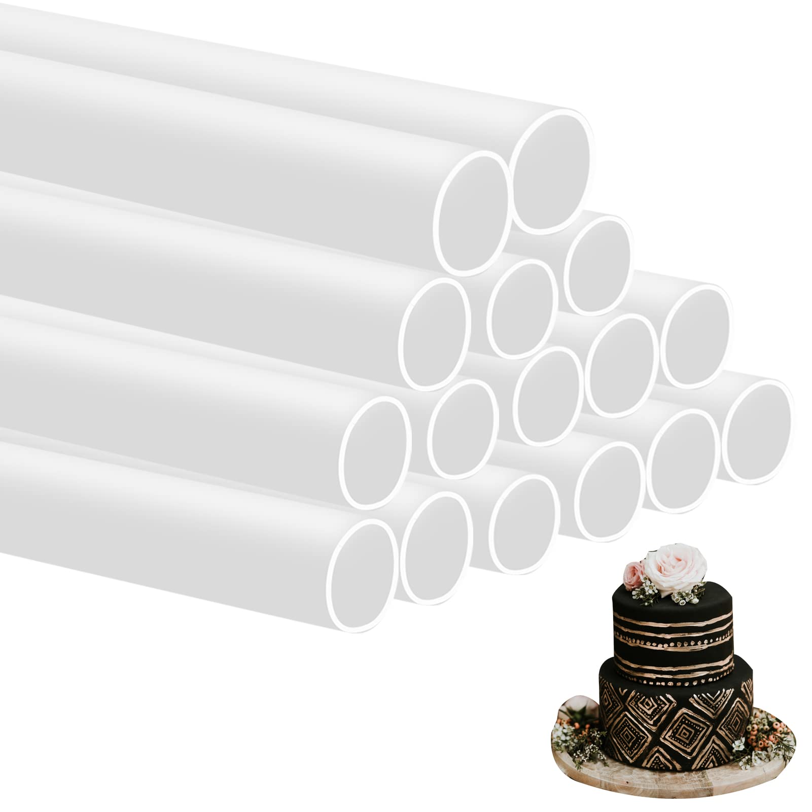 Karjiaja 11.8 Inch Length（16Pcs） 16 Pcs White Cake Dowel Rods Easy Cut Plastic Cake Stand Sticks 11.8 Inch Length Cake Support Dowels Cake Support Rods Cake Dowel Straws Cake Stacking Dowels Cake Rods For Tiered Cake Stacking