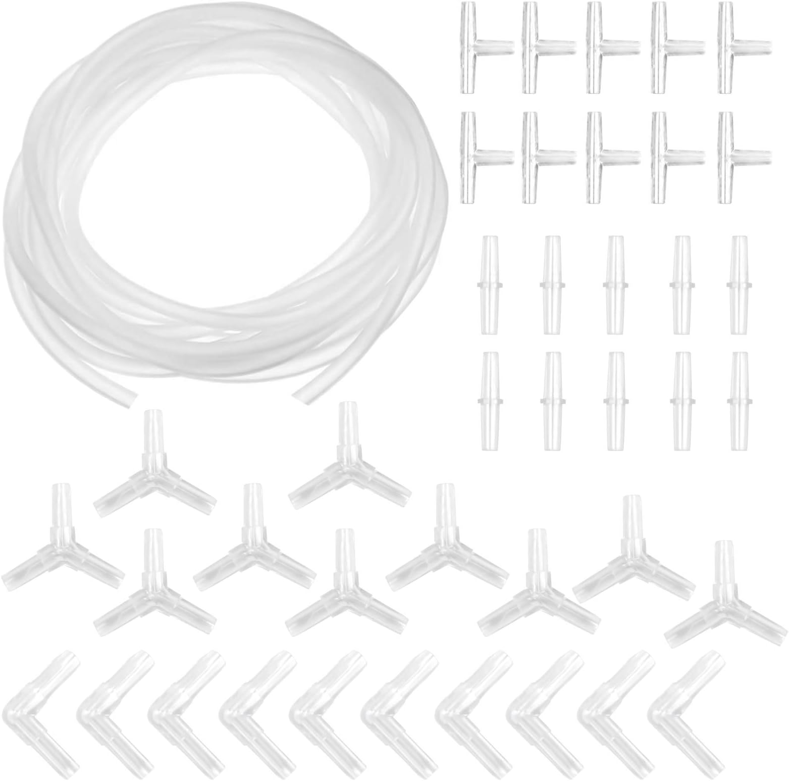 Aquarium Airline Connectors and Tube Hose, Aquarium Air Pump Accessories Set including 40 Pieces Y T L I Connector and 5mm*5m Aquarium Fish Tank Pond Air Line Tube Pipe