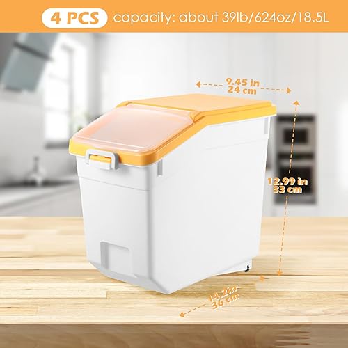 Miniatura 2 de Sunnyray 4 paquetes de contenedores de almacenamiento de arroz con ruedas, contenedor hermético de almacenamiento de harina de 38.5 libras con
