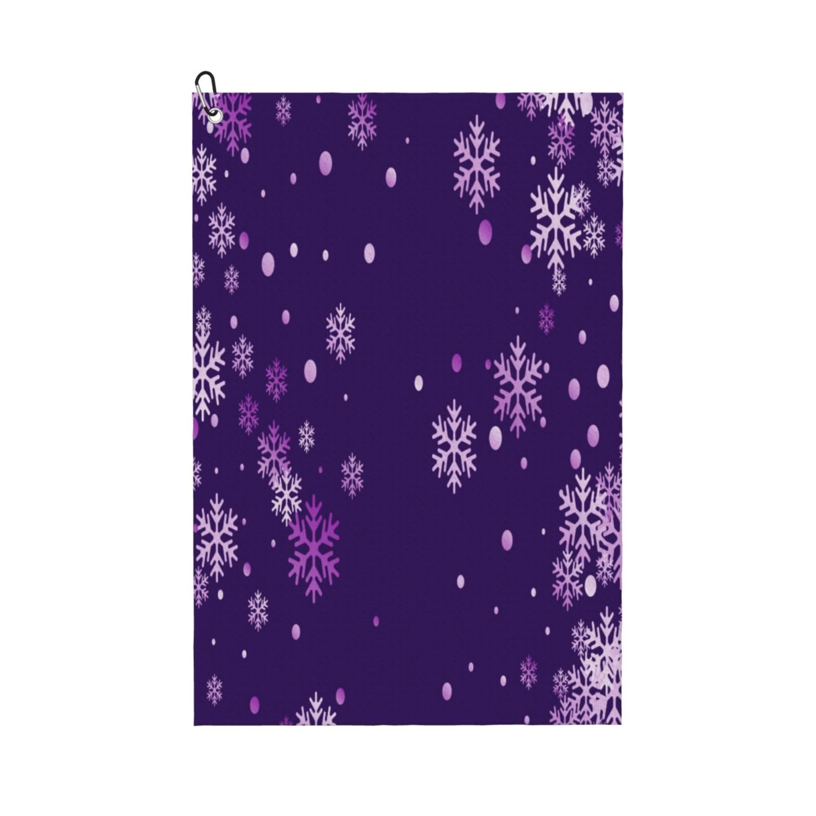 AOOEDM Crystal Purple Snowflake Print Golf Towel with Carabiner Clip Absorbent Microfiber Golf Towel for Cleaning Golf Ball Club Putter Iron for Golf Bag Trolly Belt Loop 16" X 24"