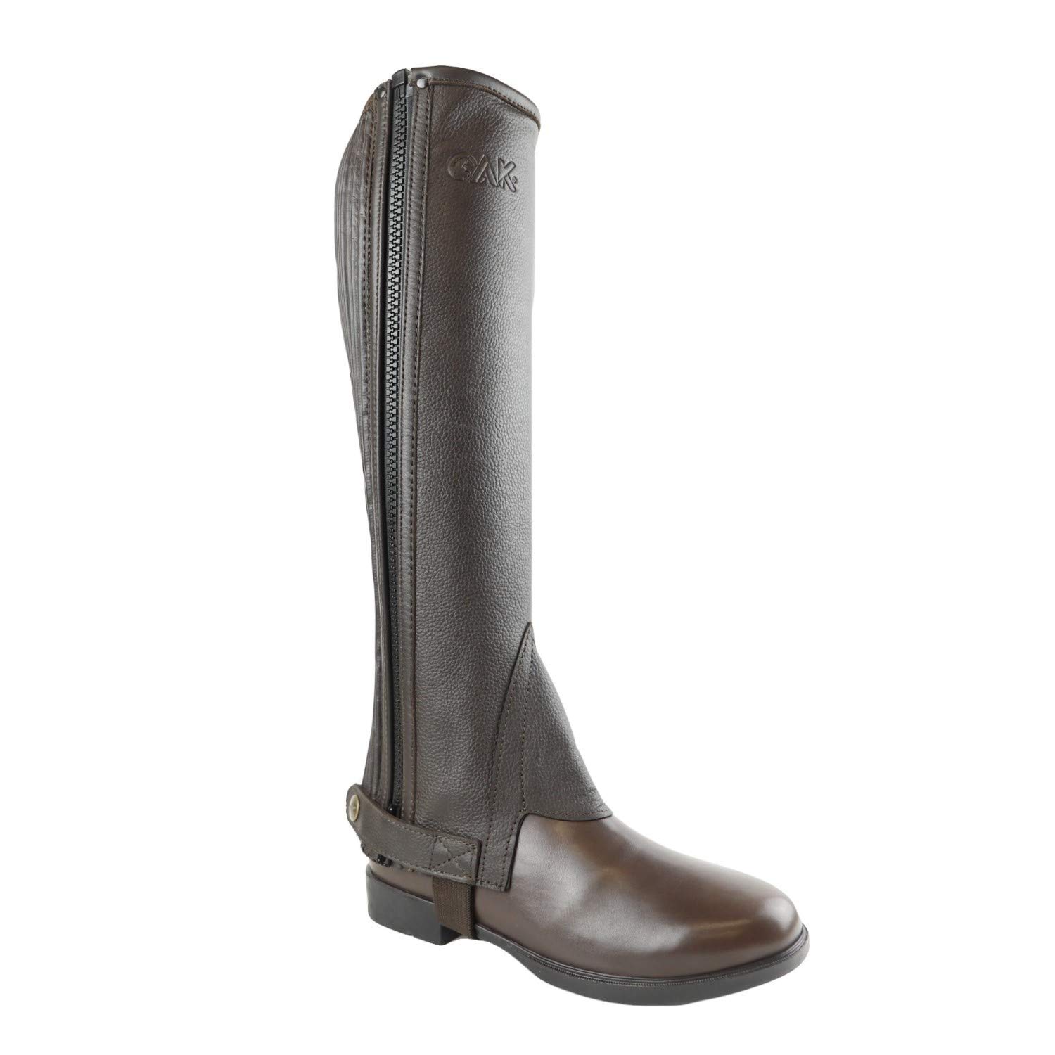 AK Side Zip with Stretch Panel Full Grain Leather Horse Riding Half Chaps AKRS-1022 (8, Brown)