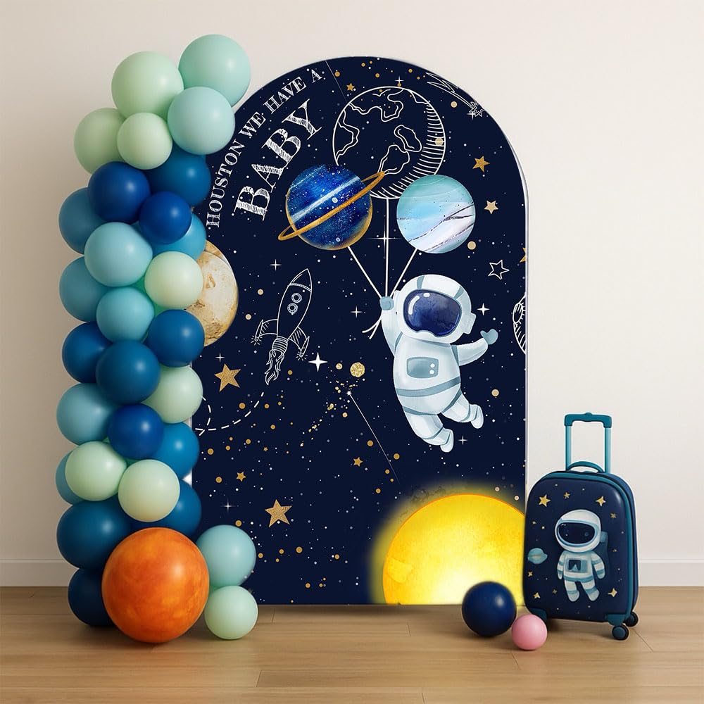 Astronaut Arch Backdrop Cover for Boys Birthday Party Decors Rocket Outer Space Trip Arch Stand Stretchy Covers Baby Shower Parties Supplies (4x7.2ft,