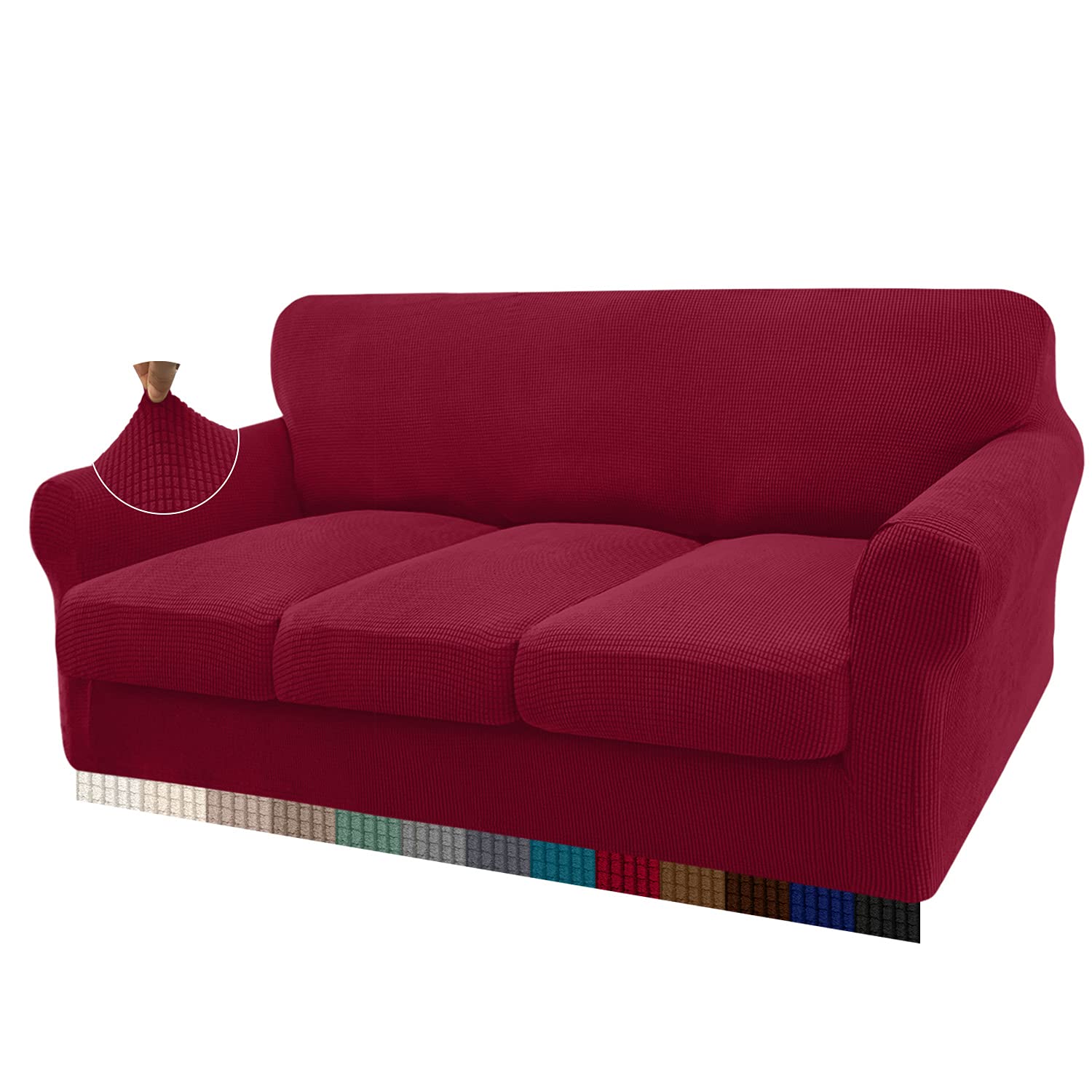 Granbest High Stretch Sofa Seat Cushion Cover Super Soft Couch Seat Cover Sofa Cushion Protector Jacquard Spandex Fabric with Elastic Bottom(3-Piece 3 seater