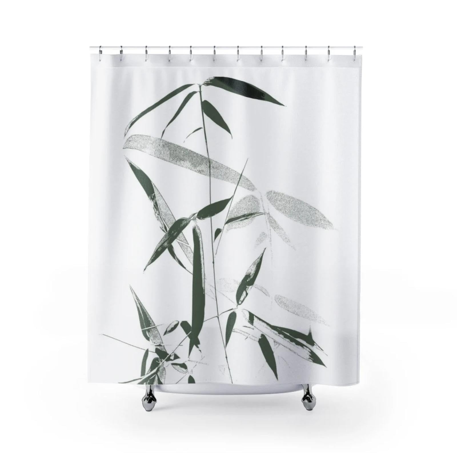 Duschvorhang aus Stoff mit Bambusdruck – Grün-weißer minimalistischer Duschvorhang aus Stoff für EIN schickes,rustikales Badezimmer,180 x 240 cm (B x H)
