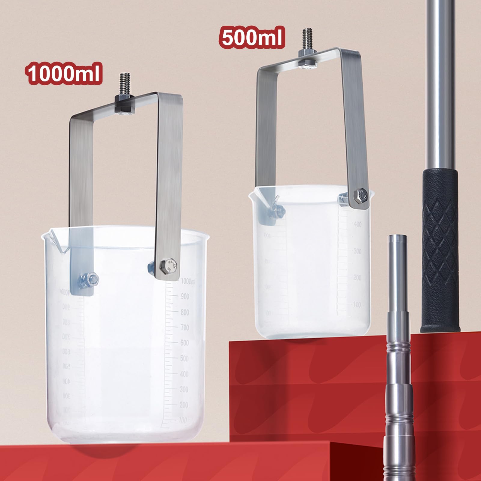 Asta telescopica per Il prelievo di Campioni d'Acqua, in Acciaio Inossidabile, con Tazza Graduata da 500/1000 ml, campionatore a Pendolo per Serbatoi/stagni (Acciaio Inossidabile 500 ml, 1-2