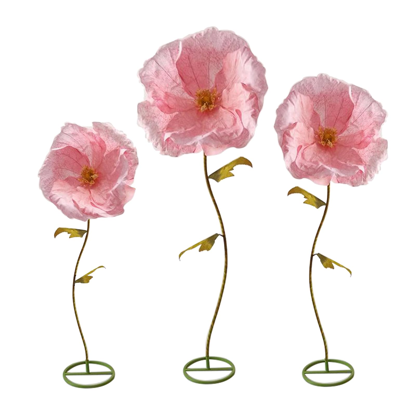 WOHNZA 3 Giant Flower,Large Artificial Pink Poppies,Decoration Craft Paper Flower Big with Standing Base for Reception Wedding Banquet Ceremony Party