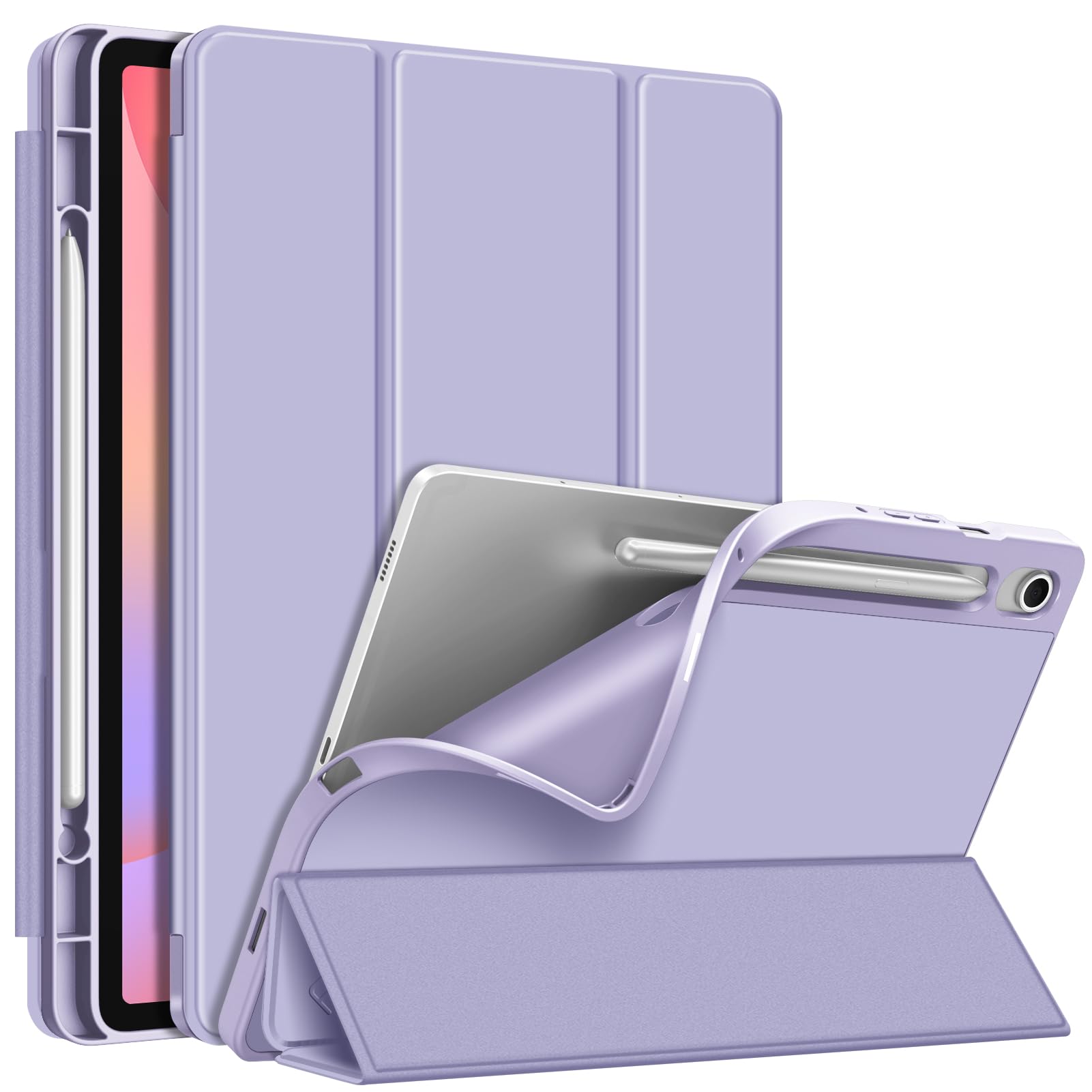 Fintie Hülle für Samsung Galaxy Tab S10 Lite/S10 FE/S9 FE 10.9" & S9 11" Tablet - Ultradünne Soft TPU Rückseite Abdeckung Schutzhülle mit Stifthalter und Auto Schlaf/Wach Funktion, Pastellviolett