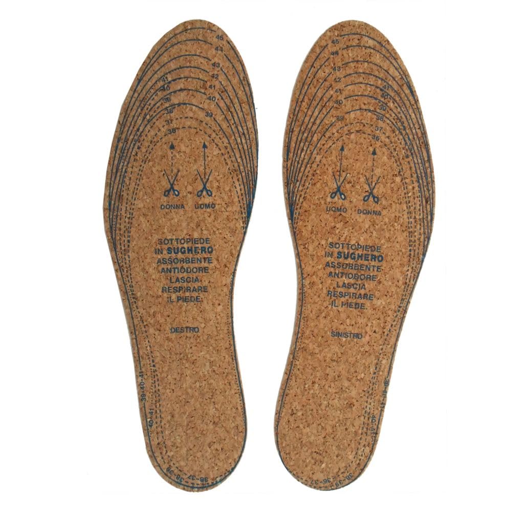 COPPIA SOLETTE SCARPE IN SUGHERO ASSORBENTE ANTI-ODORE LASCIA RESPIRARE IL PIEDE - UNIVERSALE DA 36 AL 46