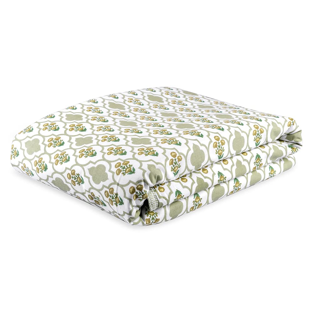 Wakefit Dohar Double Bed | 100% Cotton Blanket for Double Size Bed, Quilt | 110 GSM | Reverisible AC Blanket | 90x82 Inches - Panag Green