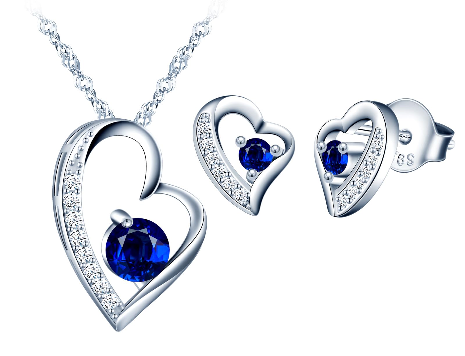 MICSAVI Collana e Orecchini di Cuore Set di Gioielli da Donna Ciondolo con Catenina Cuore in Argento Sterling 925 e Zirconia cubica