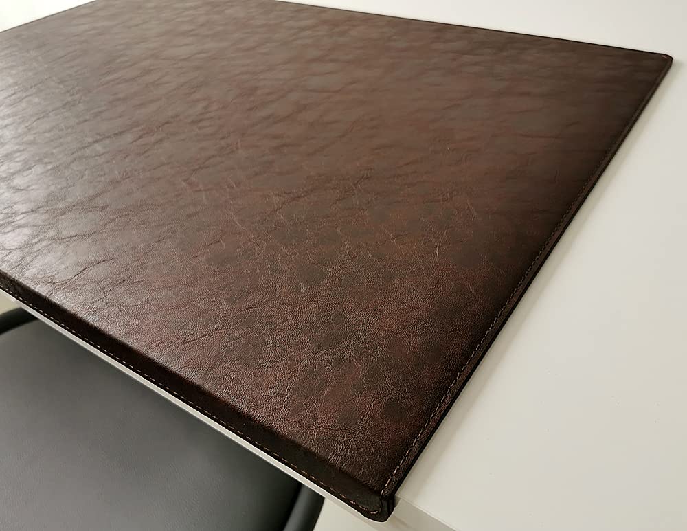 Gewinkelte Schreibtischunterlage mit Kantenschutz in Lora Leder 60 x 38 dunkel braun
