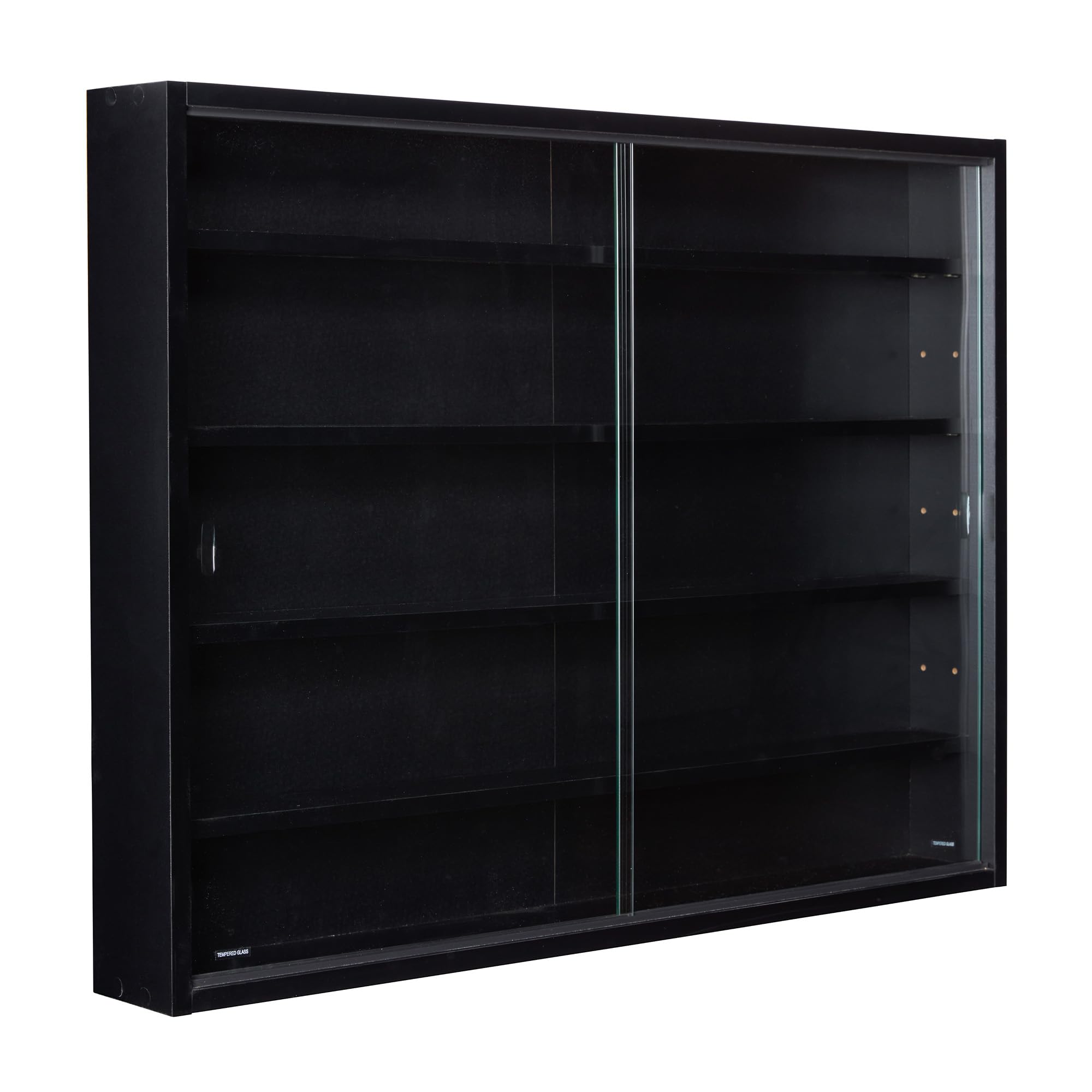 Inter Link Collector's Display Cabinet - Hanging Wall Shelf - Glass Case - MDF - Black (80 x 60 x 9.5 cm) Blacklava