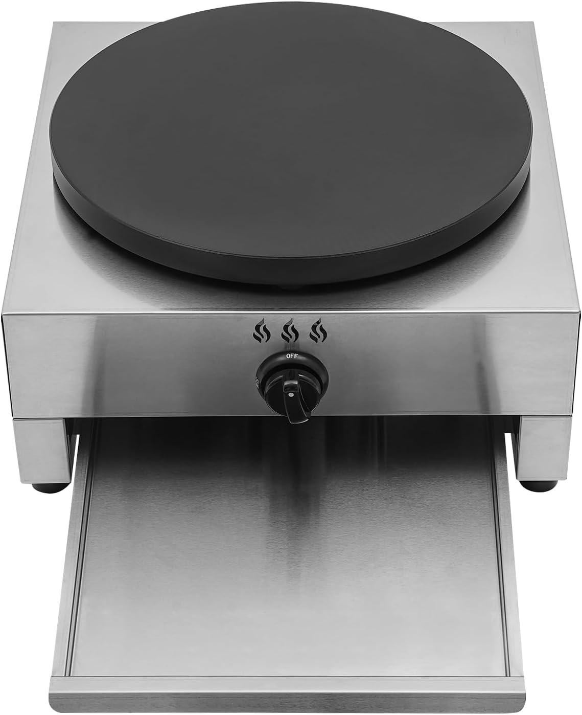 16Inch Gas Crepe Maker Commercial Pancake Maker Stainless Steel Flat Plate Crepe Griddle Pancake Making Machine with Drawer & Scraper for Restaurant, Canteen