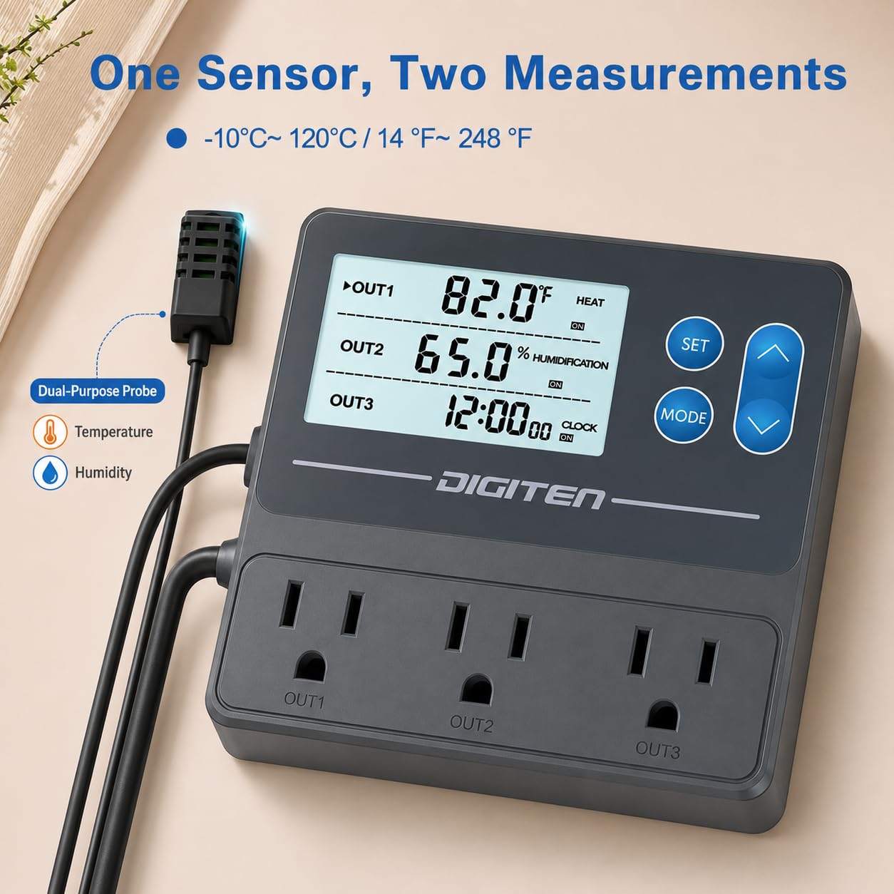 DIGITEN Controlador de temperatura y humedad 3 en 1 con salida de