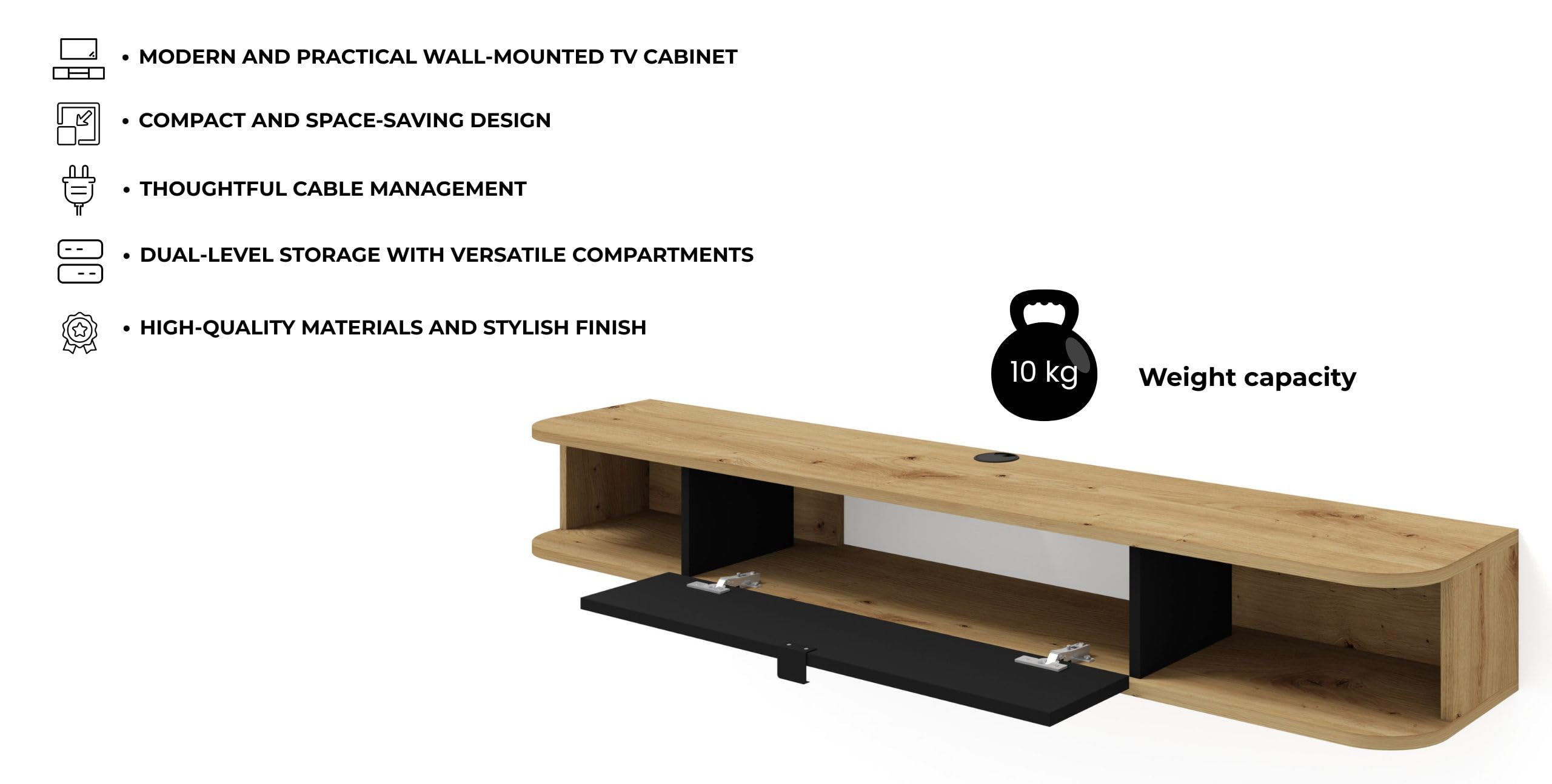 Mobile TV sospeso ICARUS 156 cm rovere artigianale / bianco opaco