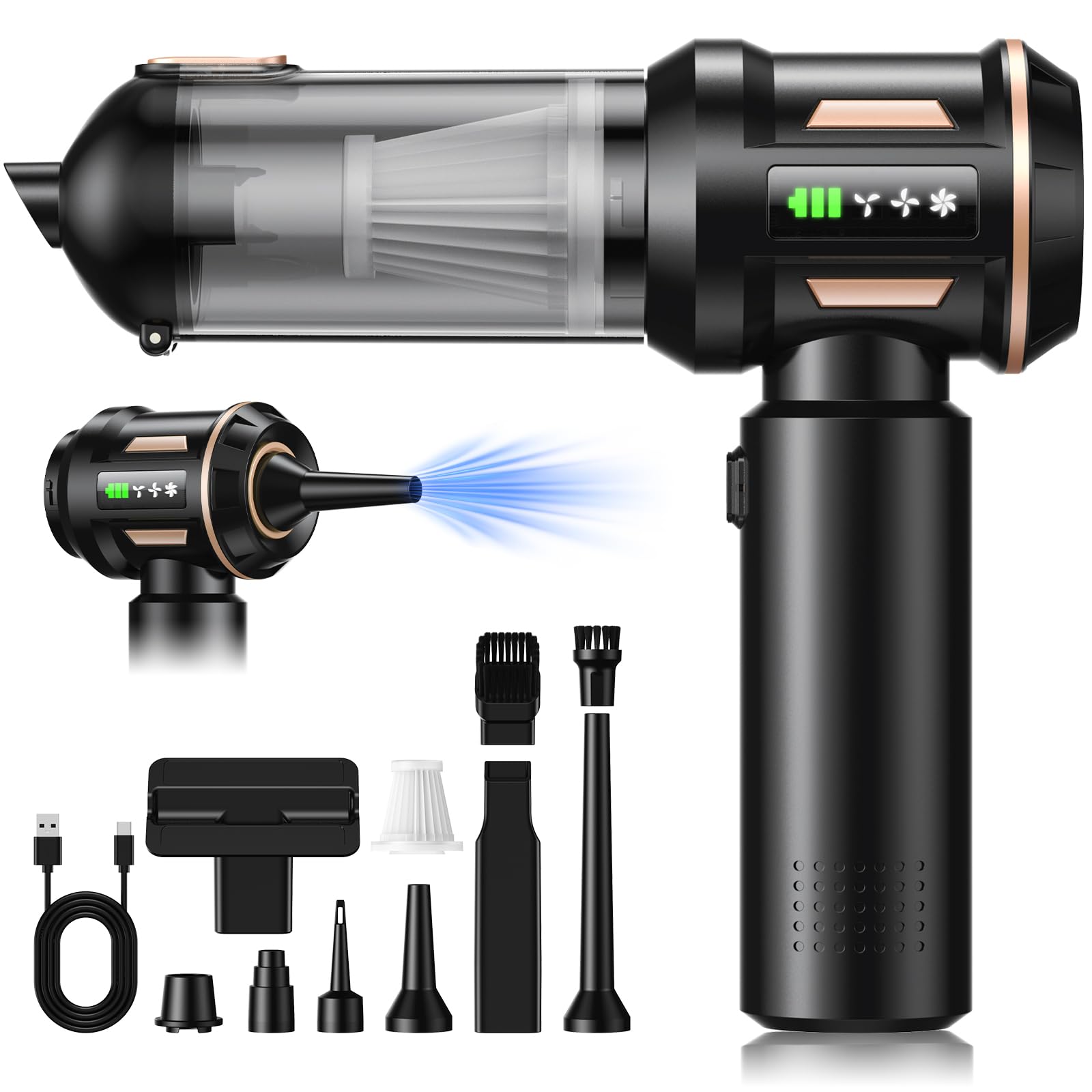 Miecgth 2026 NEU Handstaubsauger Akku Kabellos,1-Knopf-Selbstentleerung& 28000PA 4-in-1 Mini Autostaubsauger mit Bürstenloser Motor,Auto Staubsauger Stark für Haus/Auto/Tierhaar/Küche Schwarz Gold